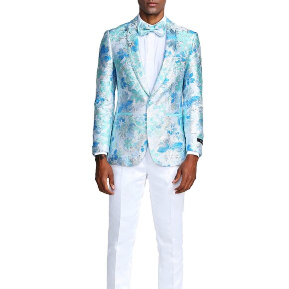 Blue Floral Print Men's Jacket